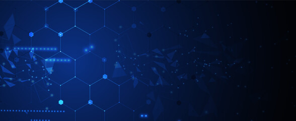 Poster - Technology banner design with hexagons abstract background.