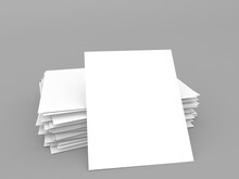 A Stack Of Office Paper And An A4 Sheet On A Grey Background. 3d Render Illustration.