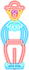 Poster - Clown Stands Neon Sign. PNG Illustration of Entertainment Festival Glowing Symbol.