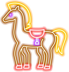 Sticker - Horse with Saddle Neon Sign. png Illustration of Entertainment Festival Glowing Symbol.