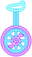 Sticker - Unicycle Neon Sign. PNG Illustration of Entertainment Festival Glowing Symbol.