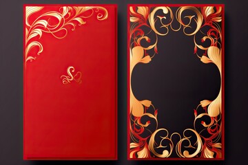 Wall Mural - Red and gold elegant abstract Christmas background, generative ai