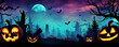 Glowing pumpkins, glowing eyes, fog, ghosts