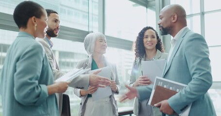 Poster - Handshake, welcome and business people onboarding on a deal, agreement and collaboration or meeting in an office. Corporate, teamwork and employees shaking hands talking in discussion of partnership