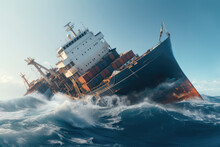 Ship Crashes In A Ocean Clear Sky. Ship Crash, Ocean, Clear Sky, Insurance Claims, Maritime Laws, Rescue Teams, Lighthouse Maintenance, Creature Interactions