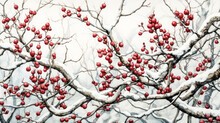 A Vibrant Holly Tree Is Depicted With Red Berries Delicately Intertwined In A Vine Design.