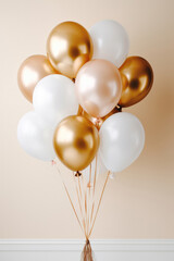 Festive balloons in gold, pink and white in a bouquet