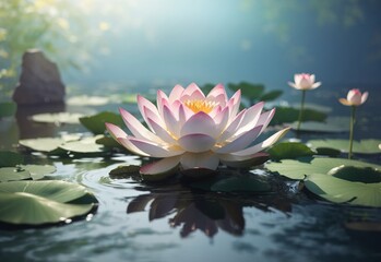 Wall Mural - Zen lotus flower on water, meditation concept