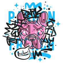 French Bulldog Head Risograph Aesthetic Illustration Tee Print Design For T Shirt Printing Pardon My French Typography And Graffiti Tags Over Vector Graphic On White Background