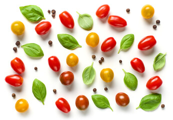 Poster - flat lay composition of various colorful tomatoes