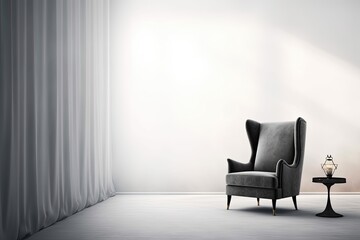 Wall Mural - A modern chair in a white room is set against an empty white wall. Generative AI