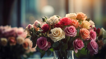Romantic Roses Bouquets of Flowers, bokeh 