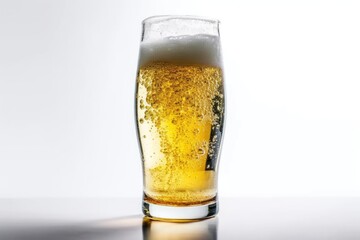 Wall Mural - A light-colored beer glass on a white backdrop. There is a clipping path in the file. Generative AI