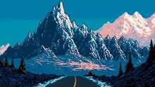 Generative Ai Mountain Road Landscape, Pixel Art