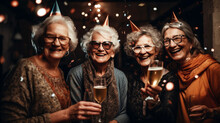 Senior Friends In Their 70s Having Fun At New Year Party