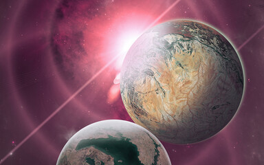 Wall Mural - planets and exoplanets of unexplored galaxies. sci-fi. new worlds to discover. colonization and expl