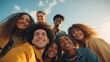 © masyastadnikova - A group of young people friends of different nationalities taking selfies and smiling. Portrait, close-up. Group photo