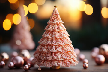 Canvas Print - Handmade crocheted pastel pink Christmas tree. 