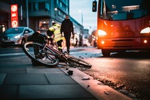 Traffic Accident With Bike Broken-down In The Street