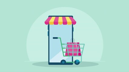 Wall Mural - smartphone with ecommerce technology animation