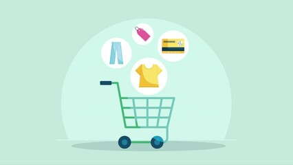 Wall Mural - shopping cart market commercial animation