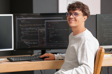 Male programmer working at table in office
