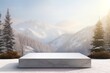 3d display product with geometric podium platform pedestal on winter snow mountains white scene