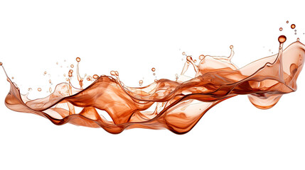 cascading liquid brown soda or tea splash frozen in an abstract futuristic 3d texture isolated on a transparent background, generative ai	