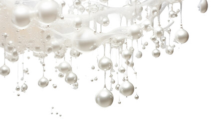 Wall Mural - dripping liquid pearls frozen in an abstract futuristic 3d texture isolated on a transparent background, generative ai