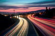 mesmerizing time-lapse photograph showcasing the close-up view of a busy Los Angeles freeway, capturing the constant motion and vibrant energy of the city