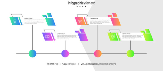 Business Infographics template.Timeline with 4 steps, circles, options and marketing icons. Vector linear infographic elements.
