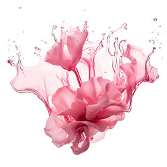 Wall Mural - pink rose petals and liquid splash frozen in an abstract futuristic 3d texture isolated on a transpa