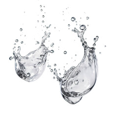 Wall Mural - two silvery mercury drops splash frozen in an abstract futuristic 3d texture isolated on a transpare