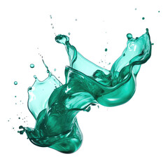 splashing liquid jade frozen in an abstract futuristic 3d texture isolated on a transparent background, generative ai