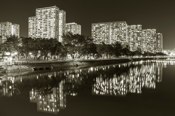 Wall Mural - High rise residential building of public estate in Hong Kong city at night