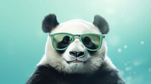 Panda Portrait Of Animal In Fashion With Pastel Color Background