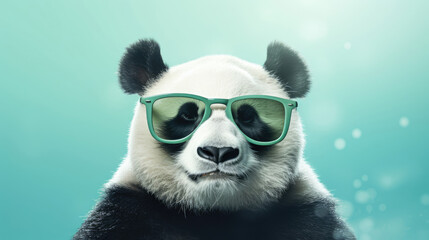 Wall Mural - panda Portrait of Animal in fashion with pastel color background