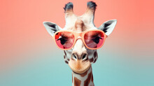 Giraffe Portrait Of Animal In Fashion With Pastel Color Background