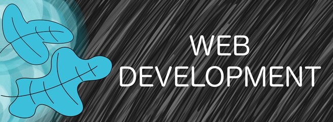 Wall Mural - Web Development Dark Lines Turquoise Leaves Circles Text 