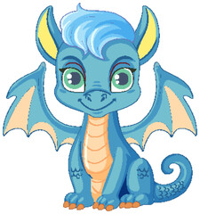 Poster - Happy blue cartoon dragon smiling