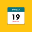 november 19 sunday icon with yellow background, calender icon