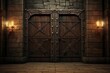 Wooden door in medieval castle
