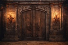Wooden Door In Medieval Castle