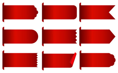set of red blank ribbons sale badges, banners, price tags. stickers and labels isolated. vector illu