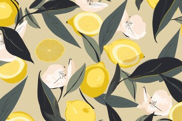 Contemporary seamless lemon pattern. Fashionable template for design, Generative AI