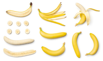 Wall Mural - Collection of bananas isolated on white background