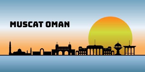 Muscat Oman at afternoon cityscape skyline sketch illustration vector. Famous popular city in the world in colorful style.