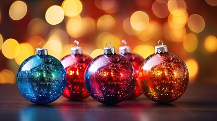 Colorful christmas balls with bokeh