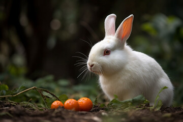 White Rabbit Enjoying a Carrot Treat, Rabbit, bokeh 