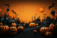 Halloween Background With Pumpkins And Bats, Created By Generative AI Technology.